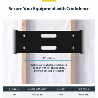Alternate-Image3 Image for StarTech.com 4U Wall Mount Rack, 14in Deep, 19 inch Wall Mount Network Rack, Wall Mounting Patch Panel Bracket for Switch/IT Equipment