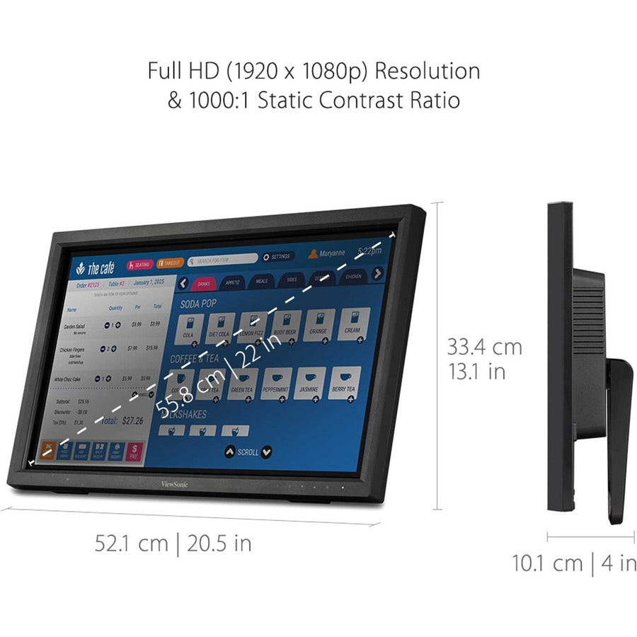 Alternate-Image7 Image for ViewSonic TD2223 22 Inch 1080p Touch Screen Monitor, 10-Point Multi IR Touch for Retail POS and Kiosks, Durable 7H Scratch-Resistant Glass, Eye Care Technology, HDMI, VGA, DVI, and USB Hub Inputs