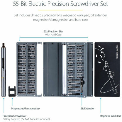 Alternate-Image1 Image for StarTech.com 55-Bit Electric Precision Screwdriver Set, Cordless/Battery Powered, Magnetic Bit Driver Kit for Laptop/Computer/Phone Repair