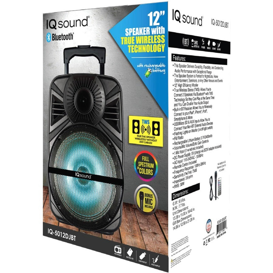 Alternate-Image1 Image for IQ Sound IQ-5012DJBT Portable Bluetooth Speaker System - 30 W RMS - Black