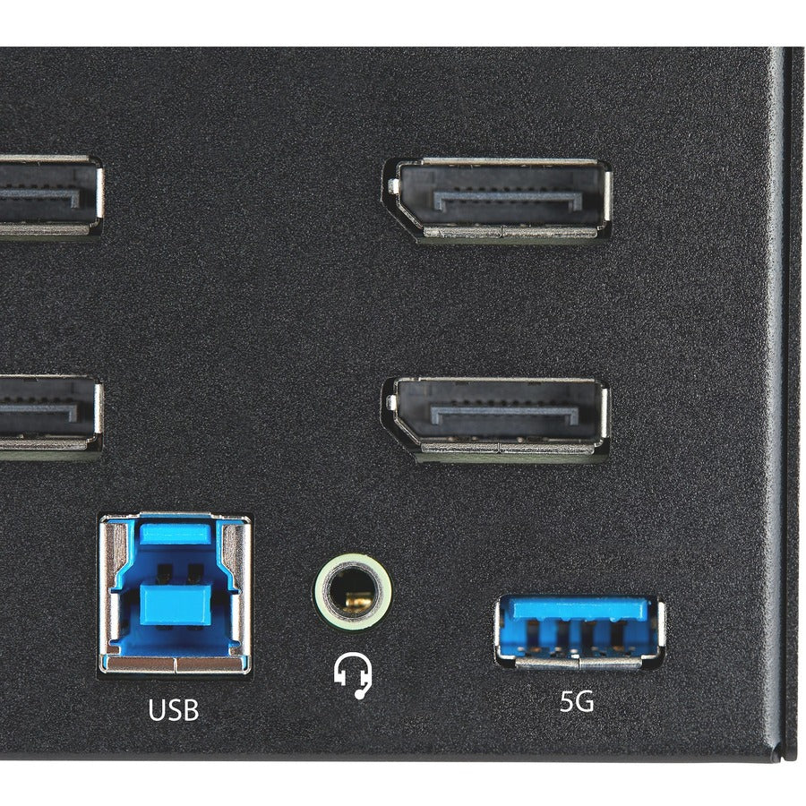 Alternate-Image5 Image for StarTech.com 2 Port Quad Monitor DisplayPort KVM Switch 4K 60Hz UHD HDR, DP 1.2 KVM Switch, 2 Port USB 3.0 Hub, 4x USB HID, Audio, Hotkey