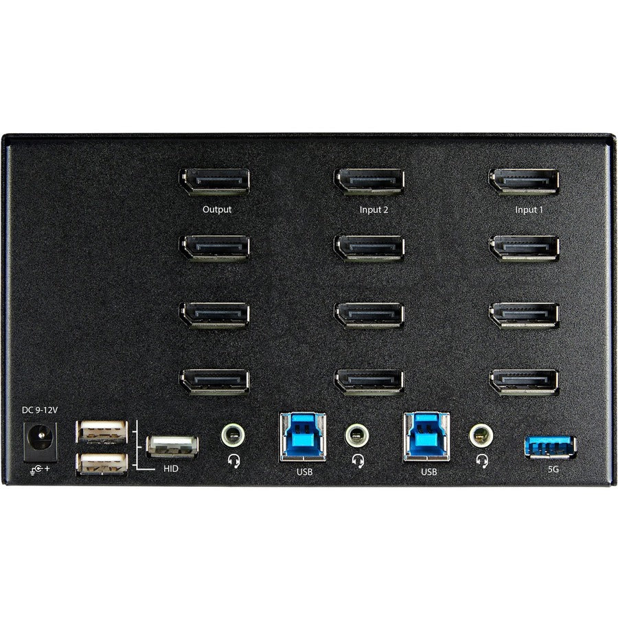 Rear Image for StarTech.com 2 Port Quad Monitor DisplayPort KVM Switch 4K 60Hz UHD HDR, DP 1.2 KVM Switch, 2 Port USB 3.0 Hub, 4x USB HID, Audio, Hotkey