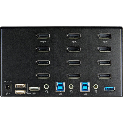 Rear Image for StarTech.com 2 Port Quad Monitor DisplayPort KVM Switch 4K 60Hz UHD HDR, DP 1.2 KVM Switch, 2 Port USB 3.0 Hub, 4x USB HID, Audio, Hotkey