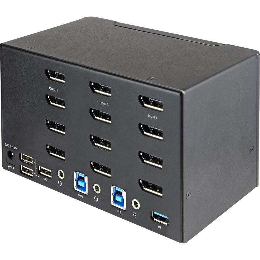 Alternate-Image1 Image for StarTech.com 2 Port Quad Monitor DisplayPort KVM Switch 4K 60Hz UHD HDR, DP 1.2 KVM Switch, 2 Port USB 3.0 Hub, 4x USB HID, Audio, Hotkey