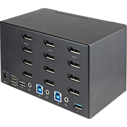 Alternate-Image1 Image for StarTech.com 2 Port Quad Monitor DisplayPort KVM Switch 4K 60Hz UHD HDR, DP 1.2 KVM Switch, 2 Port USB 3.0 Hub, 4x USB HID, Audio, Hotkey