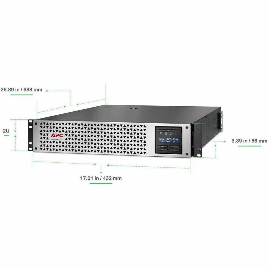 Alternate-Image1 Image for APC Smart-UPS, Line Interactive, 2200VA, Lithium-ion, Rackmount 2U, 120V, 2x NEMA 5-20R+6x NEMA 5-15R outlets, SmartConnect Port+SmartSlot, AVR, LCD