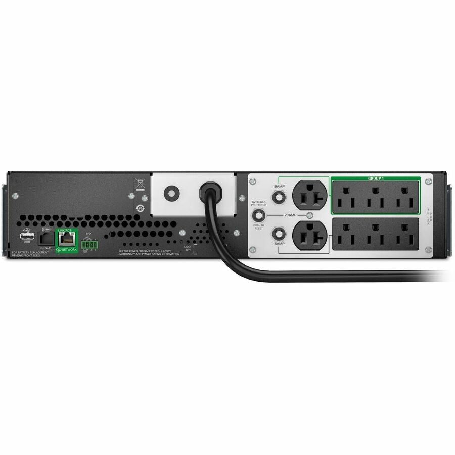 Rear Image for APC Smart-UPS, Line Interactive, 2200VA, Lithium-ion, Rackmount 2U, 120V, 2x NEMA 5-20R+6x NEMA 5-15R outlets, SmartConnect Port+SmartSlot, AVR, LCD