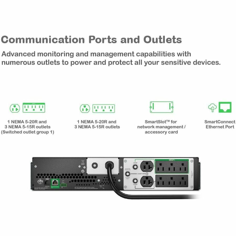 Alternate-Image3 Image for APC Smart-UPS, Line Interactive, 2200VA, Lithium-ion, Rackmount 2U, 120V, 2x NEMA 5-20R+6x NEMA 5-15R outlets, SmartConnect Port+SmartSlot, AVR, LCD