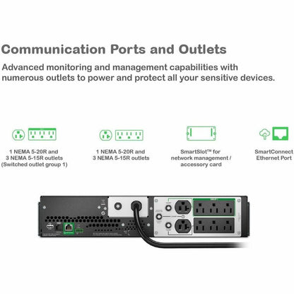 Alternate-Image3 Image for APC Smart-UPS, Line Interactive, 2200VA, Lithium-ion, Rackmount 2U, 120V, 2x NEMA 5-20R+6x NEMA 5-15R outlets, SmartConnect Port+SmartSlot, AVR, LCD