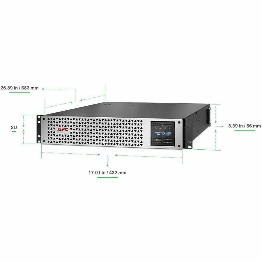 Alternate-Image1 Image for APC Smart-UPS, Line Interactive, 3kVA, Lithium-ion, Rackmount 2U, 120V, 2x NEMA 5-20R+6x NEMA 5-15R outlets, SmartConnect Port+SmartSlot, AVR, LCD