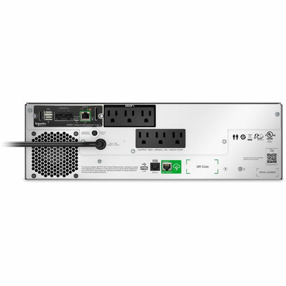 Rear Image for APC Smart-UPS, Line Interactive, 1500VA, Lithium-ion, Rackmount 3U, 120V, 6x NEMA 5-15R outlets, SmartConnect Port+Network Card, Short Depth, AVR, LCD