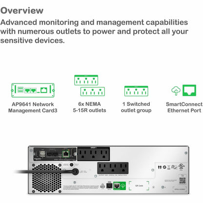 Alternate-Image4 Image for APC Smart-UPS, Line Interactive, 1500VA, Lithium-ion, Rackmount 3U, 120V, 6x NEMA 5-15R outlets, SmartConnect Port+Network Card, Short Depth, AVR, LCD