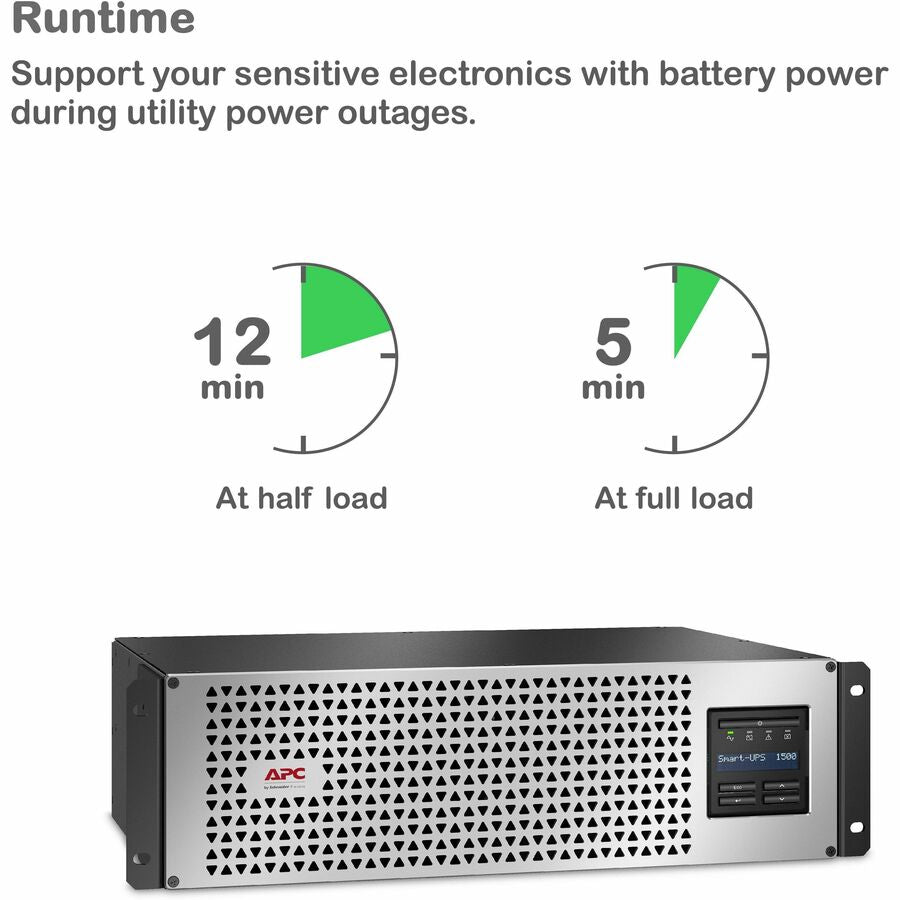 Alternate-Image2 Image for APC Smart-UPS, Line Interactive, 1500VA, Lithium-ion, Rackmount 3U, 120V, 6x NEMA 5-15R outlets, SmartConnect Port+Network Card, Short Depth, AVR, LCD