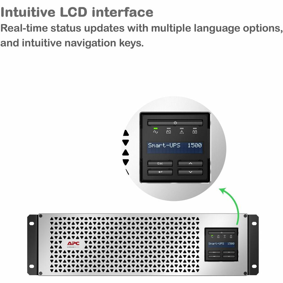 Alternate-Image3 Image for APC Smart-UPS, Line Interactive, 1500VA, Lithium-ion, Rackmount 3U, 120V, 6x NEMA 5-15R outlets, SmartConnect Port+Network Card, Short Depth, AVR, LCD