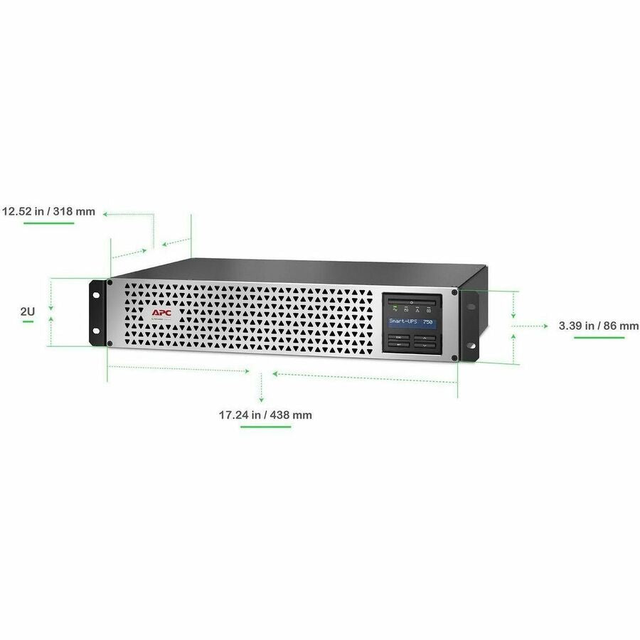 Alternate-Image1 Image for APC Smart-UPS, Line Interactive, 750VA, Lithium-ion, Rackmount 2U, 120V, 6x NEMA 5-15R outlets, SmartConnect Port+Network Card, Short Depth, AVR