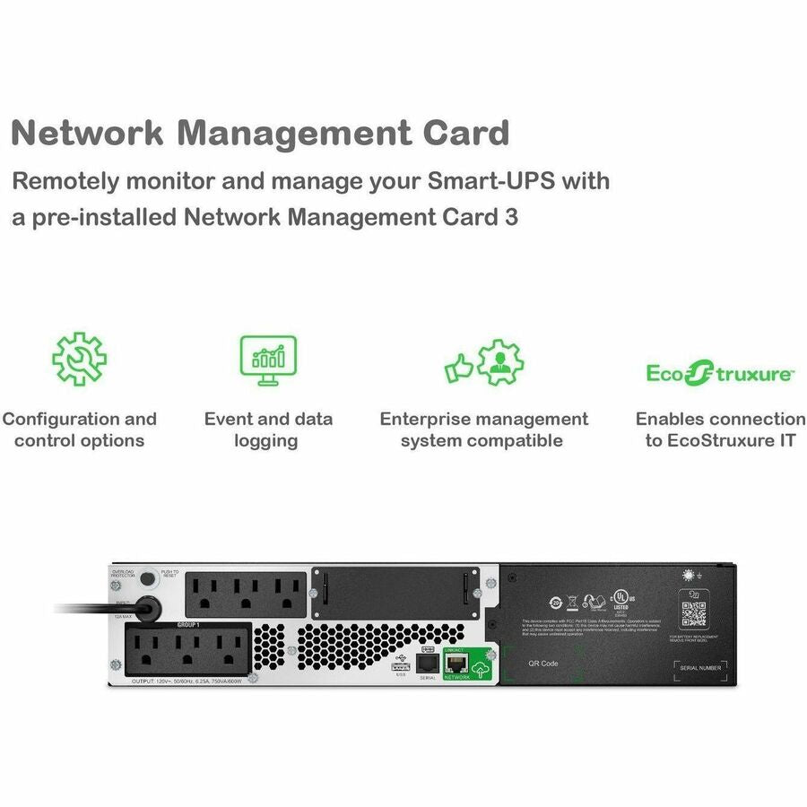 Alternate-Image4 Image for APC Smart-UPS, Line Interactive, 750VA, Lithium-ion, Rackmount 2U, 120V, 6x NEMA 5-15R outlets, SmartConnect Port+Network Card, Short Depth, AVR