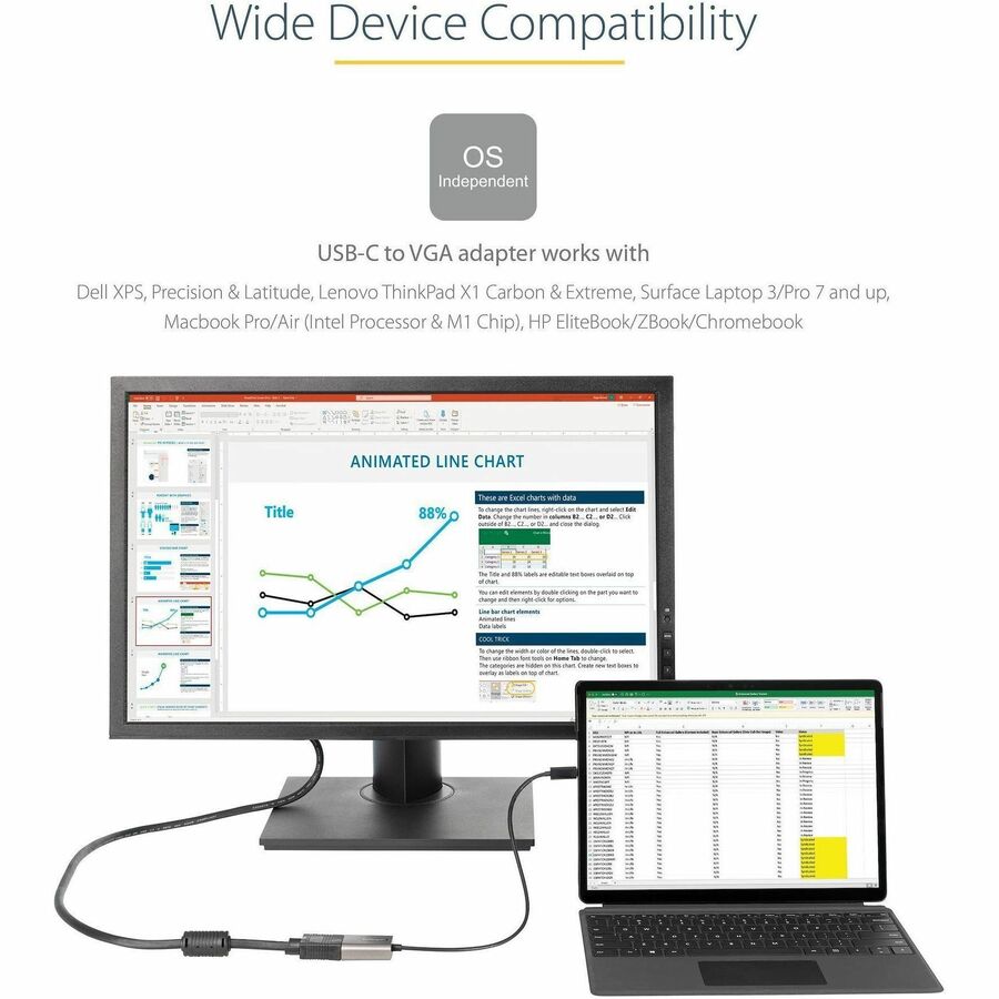 Alternate-Image4 Image for StarTech USB C to VGA Adapter, 1080p USB Type-C to VGA Adapter Dongle, USB-C to VGA Monitor/Display Video Converter, 12" Long Cable