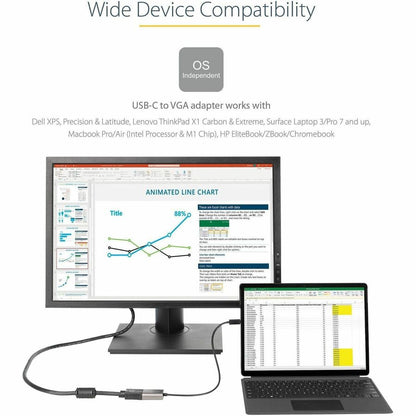 Alternate-Image4 Image for StarTech USB C to VGA Adapter, 1080p USB Type-C to VGA Adapter Dongle, USB-C to VGA Monitor/Display Video Converter, 12" Long Cable
