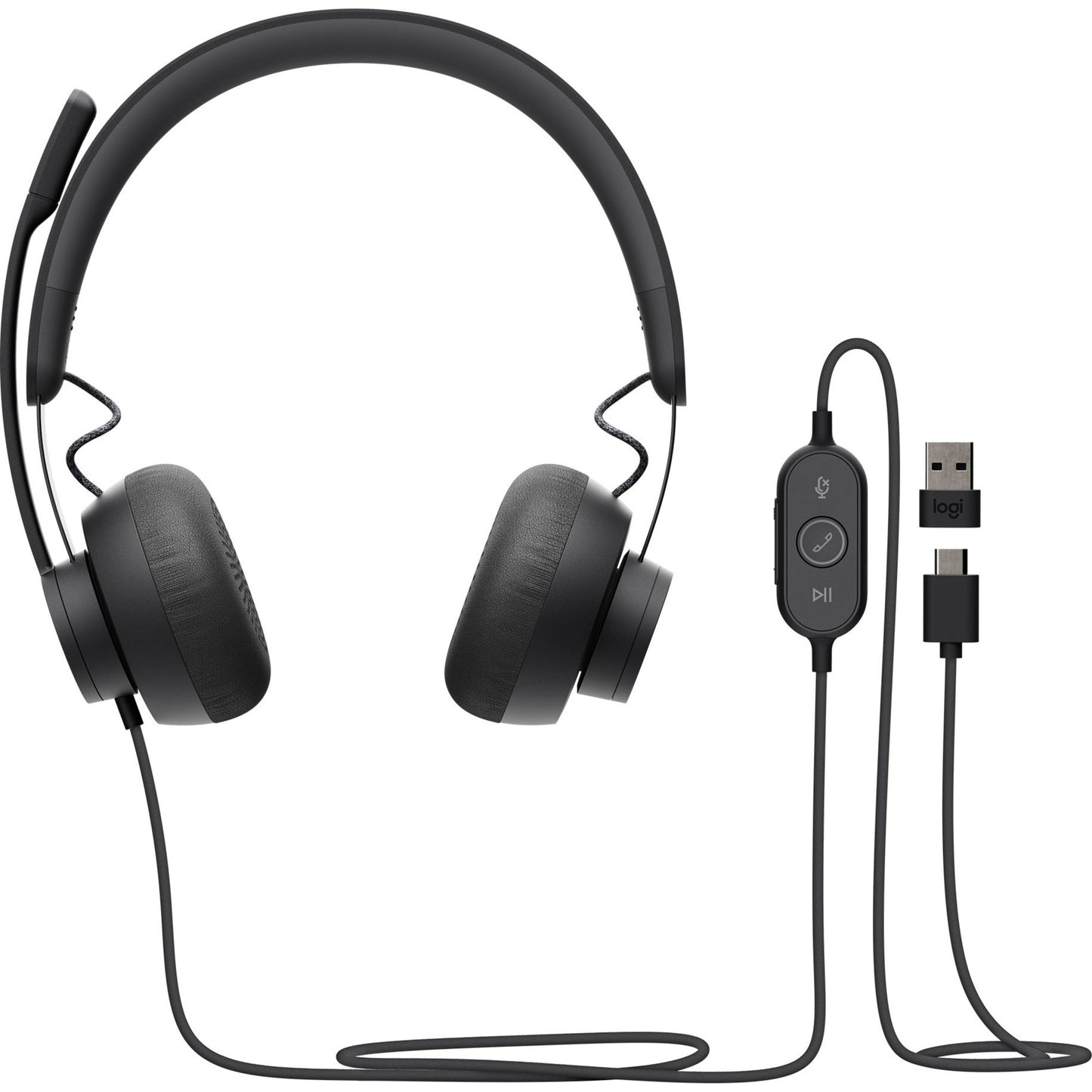 Main Image for Logitech Zone 750 Wired On-Ear Headset with advanced noise-canceling microphone, simple USB-C and included USB-A adapter, plug-and-play compatibility for all devices
