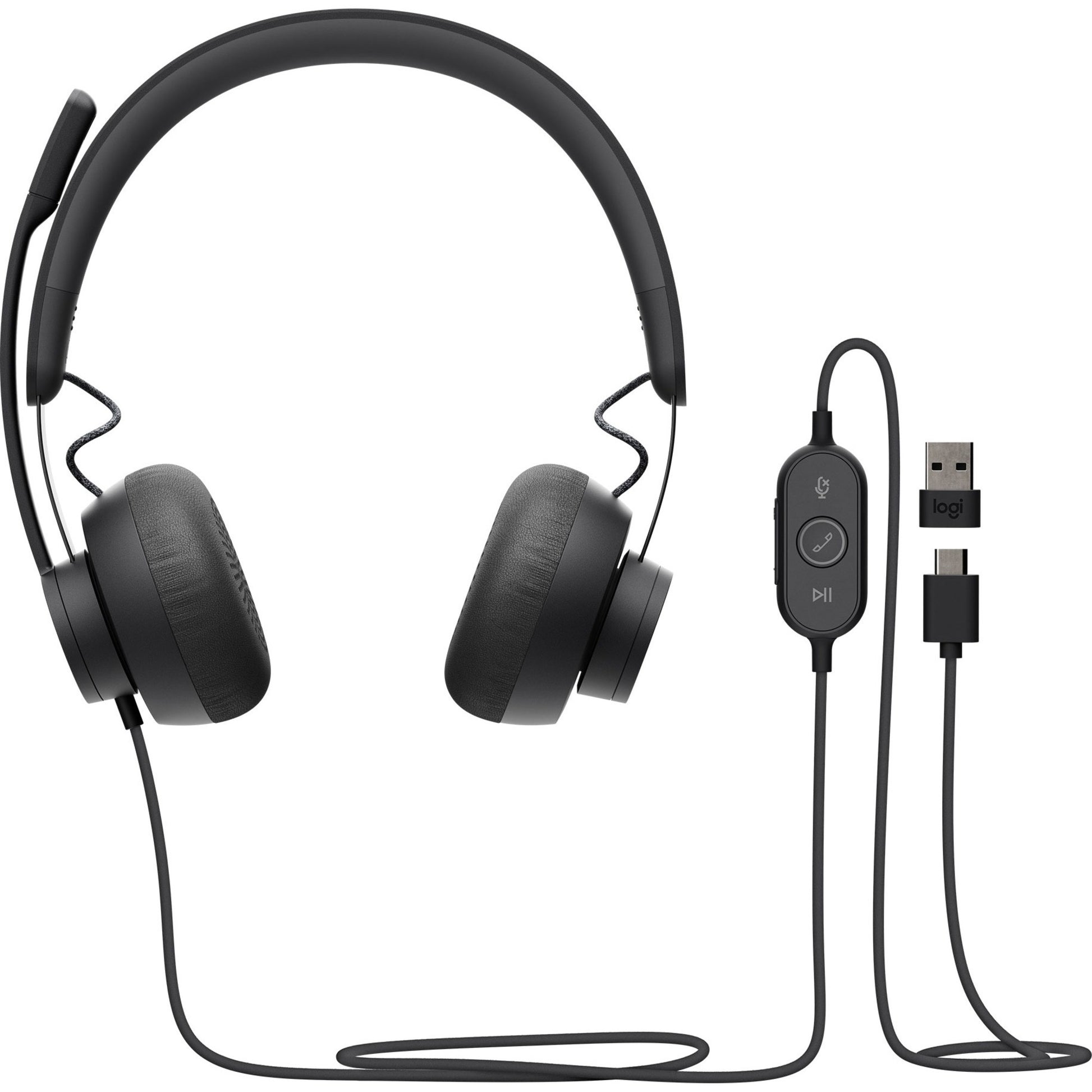 Main Image for Logitech Zone 750 Wired On-Ear Headset with advanced noise-canceling microphone, simple USB-C and included USB-A adapter, plug-and-play compatibility for all devices