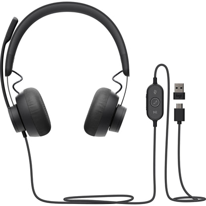 Main Image for Logitech Zone 750 Wired On-Ear Headset with advanced noise-canceling microphone, simple USB-C and included USB-A adapter, plug-and-play compatibility for all devices
