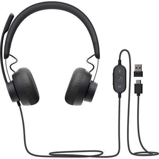 Main Image for Logitech Zone 750 Wired On-Ear Headset with advanced noise-canceling microphone, simple USB-C and included USB-A adapter, plug-and-play compatibility for all devices