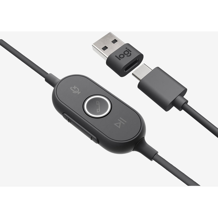 Alternate-Image3 Image for Logitech Zone 750 Wired On-Ear Headset with advanced noise-canceling microphone, simple USB-C and included USB-A adapter, plug-and-play compatibility for all devices