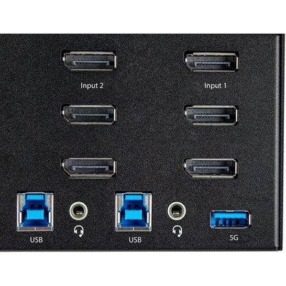 Alternate-Image4 Image for StarTech.com 2 Port Triple Monitor DisplayPort KVM Switch 4K 60Hz UHD HDR, DP 1.2 KVM Switch, 2-Pt USB 3.0 Hub, 4x USB HID, Audio, Hotkey