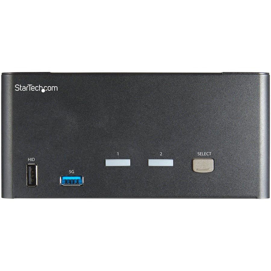 Front Image for StarTech.com 2 Port Triple Monitor DisplayPort KVM Switch 4K 60Hz UHD HDR, DP 1.2 KVM Switch, 2-Pt USB 3.0 Hub, 4x USB HID, Audio, Hotkey