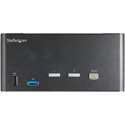 Front Image for StarTech.com 2 Port Triple Monitor DisplayPort KVM Switch 4K 60Hz UHD HDR, DP 1.2 KVM Switch, 2-Pt USB 3.0 Hub, 4x USB HID, Audio, Hotkey