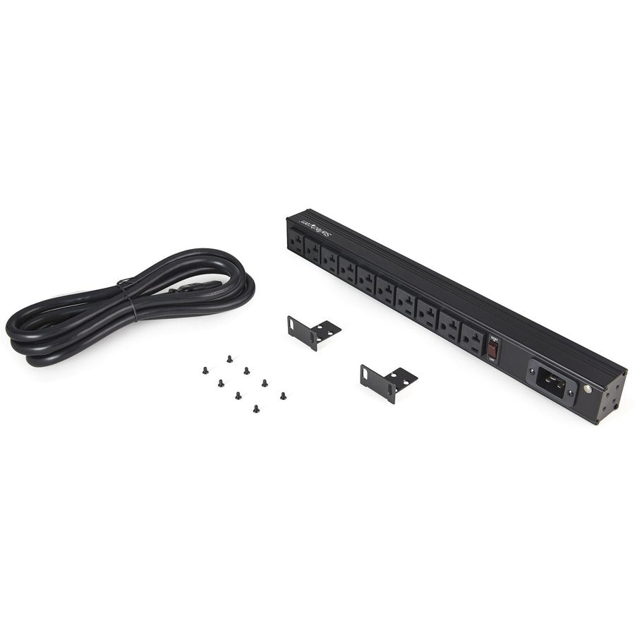 Alternate-Image1 Image for StarTech.com 10 Outlet Rack Mount Power Strip 125V/16 Amp, 1U Horizontal 19" Rackmount PDU, NEMA 5-20P Input, 10x NEMA 5-15/20R Outlets