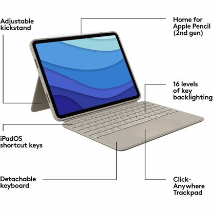 Alternate-Image5 Image for Logitech Combo Touch Keyboard/Cover Case for 11" Apple iPad Pro (3rd Generation), iPad Pro (2nd Generation), iPad Pro Tablet - Sand