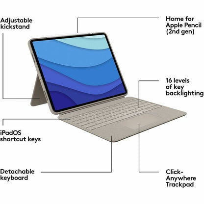 Alternate-Image6 Image for Logitech Combo Touch Keyboard/Cover Case (Folio) for 12.9" Apple, Logitech iPad Pro (5th Generation) Tablet - Sand