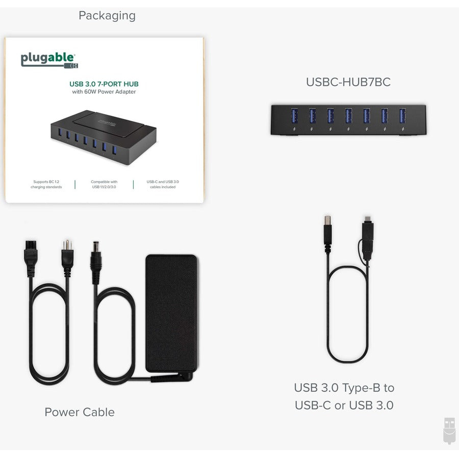 Alternate-Image7 Image for 7 Port USB Charging Hub for Laptops with USB-C or USB 3.0