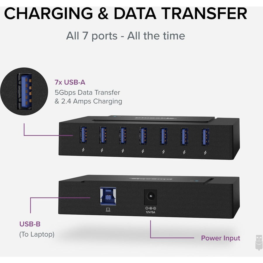 Alternate-Image1 Image for 7 Port USB Charging Hub for Laptops with USB-C or USB 3.0