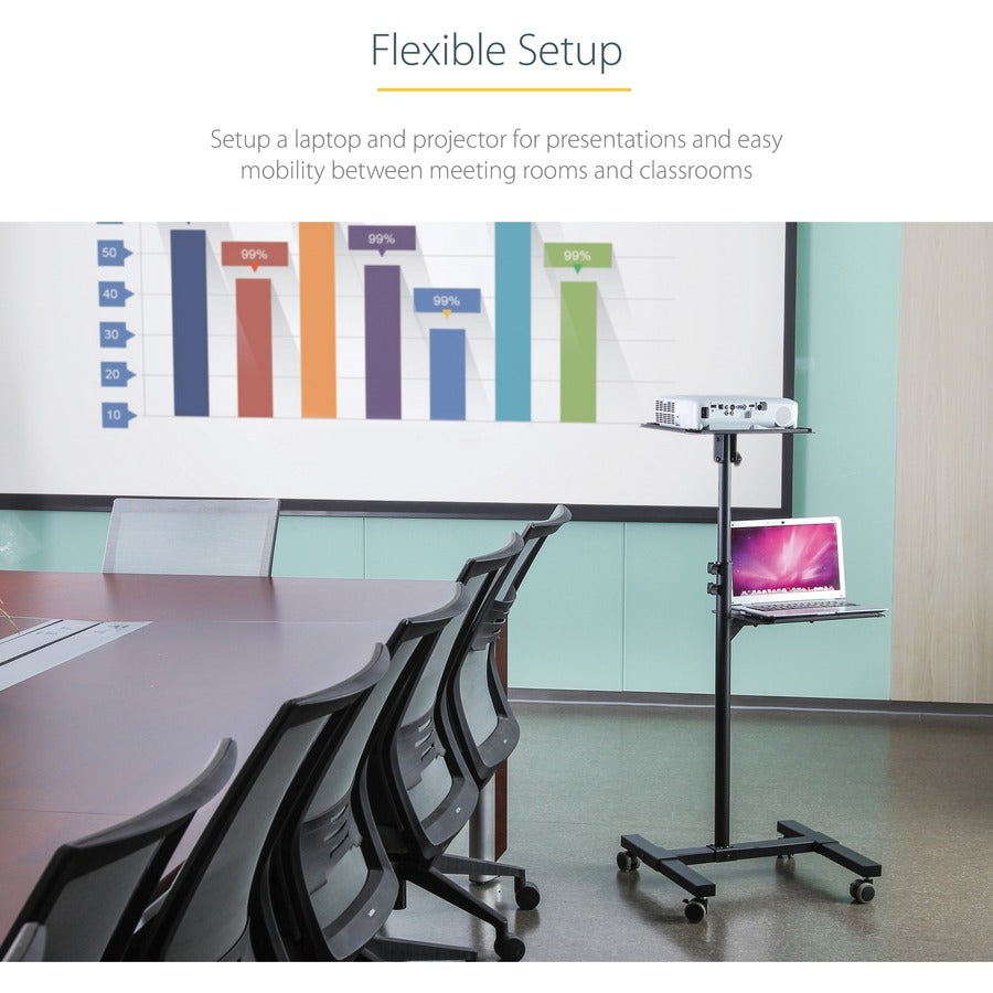 Alternate-Image4 Image for StarTech.com Mobile Projector and Laptop Stand/Cart, Heavy Duty Portable Projector Stand/Presentation Cart (22lb/shelf), Height Adjustable