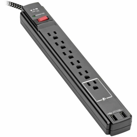 Main Image for Eaton Tripp Lite Series Safe-IT 6-Outlet Surge Protector, 2 USB Charging Ports, 10 ft. Cord, 5-15P Plug, 990 Joules, Antimicrobial Protection, Black