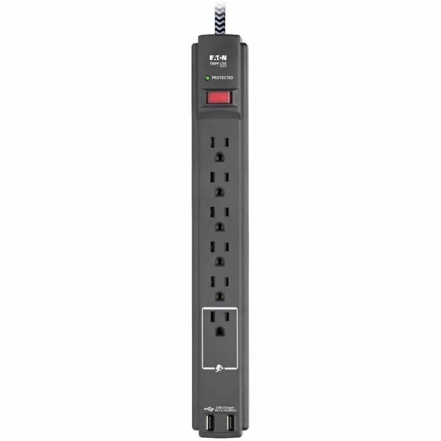 Alternate-Image2 Image for Eaton Tripp Lite Series Safe-IT 6-Outlet Surge Protector, 2 USB Charging Ports, 10 ft. Cord, 5-15P Plug, 990 Joules, Antimicrobial Protection, Black