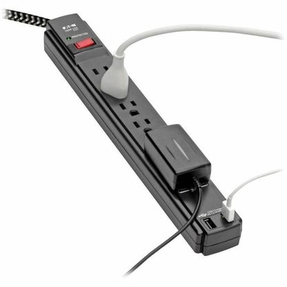 Alternate-Image1 Image for Eaton Tripp Lite Series Safe-IT 6-Outlet Surge Protector, 2 USB Charging Ports, 10 ft. Cord, 5-15P Plug, 990 Joules, Antimicrobial Protection, Black