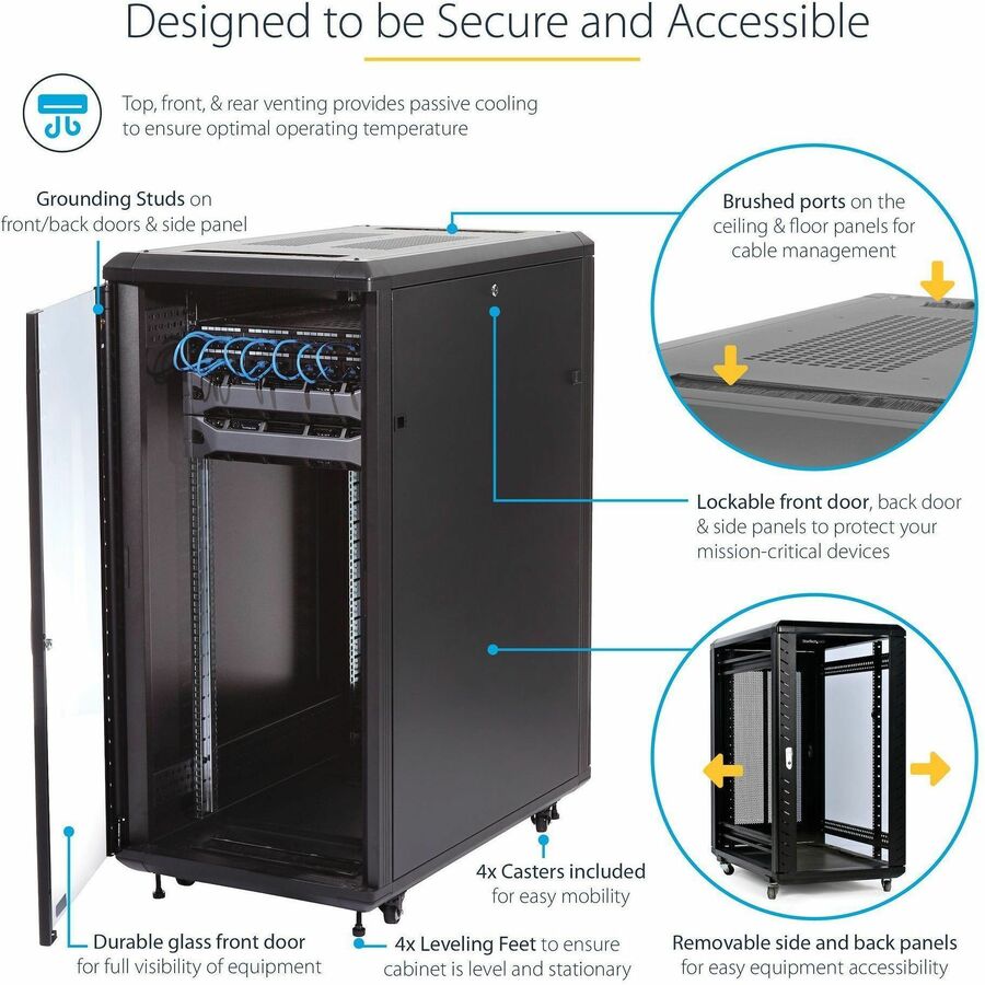 Alternate-Image2 Image for StarTech.com 4-Post 32U Server Rack Cabinet, 19" Data Rack Cabinet for Computer / IT Equipment, Home Network Rack, Half Height Server Rack