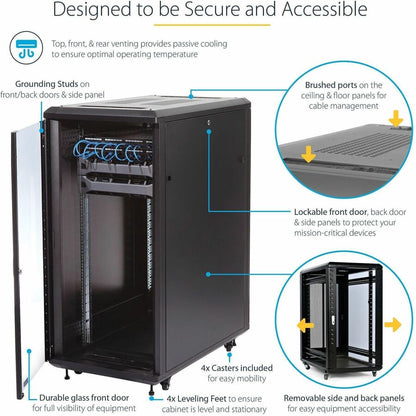 Alternate-Image2 Image for StarTech.com 4-Post 32U Server Rack Cabinet, 19" Data Rack Cabinet for Computer / IT Equipment, Home Network Rack, Half Height Server Rack