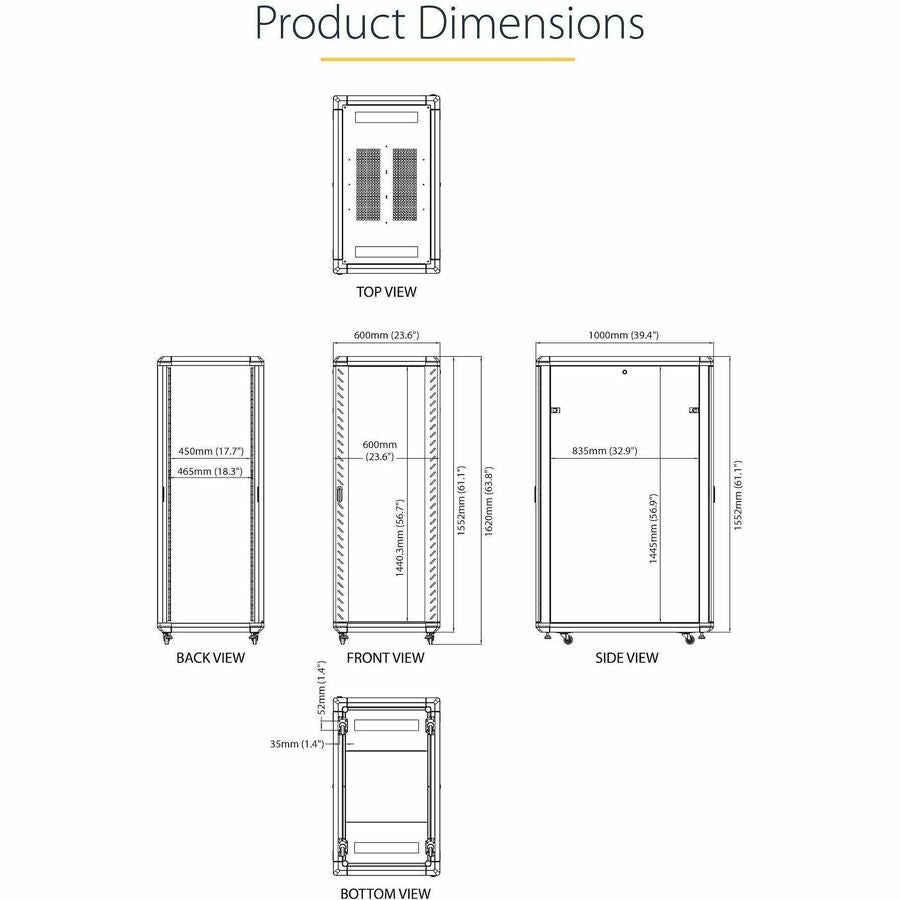 Alternate-Image5 Image for StarTech.com 4-Post 32U Server Rack Cabinet, 19" Data Rack Cabinet for Computer / IT Equipment, Home Network Rack, Half Height Server Rack