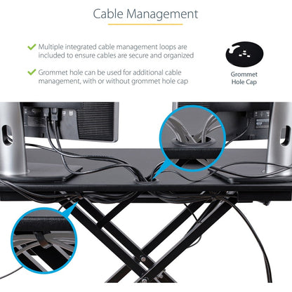Alternate-Image5 Image for StarTech.com Corner Sit Stand Desk Converter with Keyboard Tray, Large Surface 35"x21" , Height Adjustable Ergonomic Tabletop Standing Desk