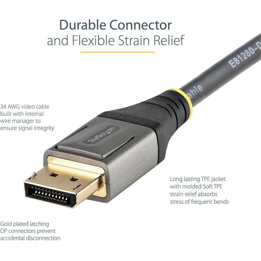 Alternate-Image2 Image for StarTech.com 10ft (3m) VESA Certified DisplayPort 1.4 Cable, 8K 60Hz HDR10, UHD 4K 120Hz Video, DP to DP Monitor Cord, DP 1.4 Cable, M/M