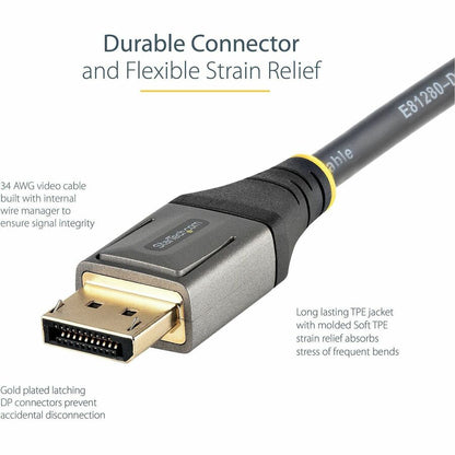 Alternate-Image2 Image for StarTech.com 10ft (3m) VESA Certified DisplayPort 1.4 Cable, 8K 60Hz HDR10, UHD 4K 120Hz Video, DP to DP Monitor Cord, DP 1.4 Cable, M/M