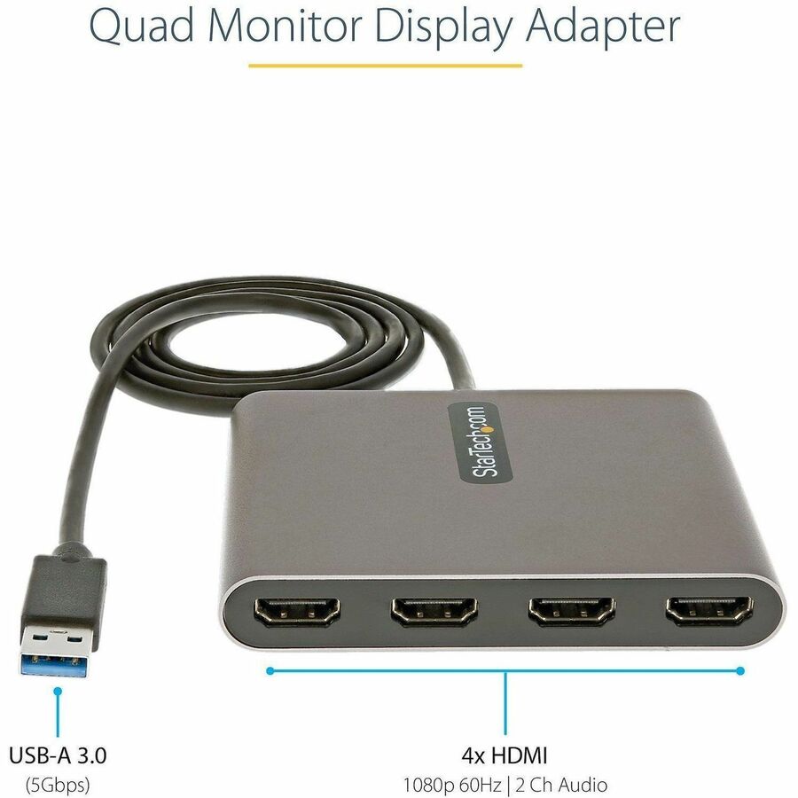Alternate-Image1 Image for StarTech.com USB 3.0 to Quad HDMI Adapter, USB to 4x HDMI Monitor Converter for Windows (no support for macOS/ChromeOS/Linux) - TAA