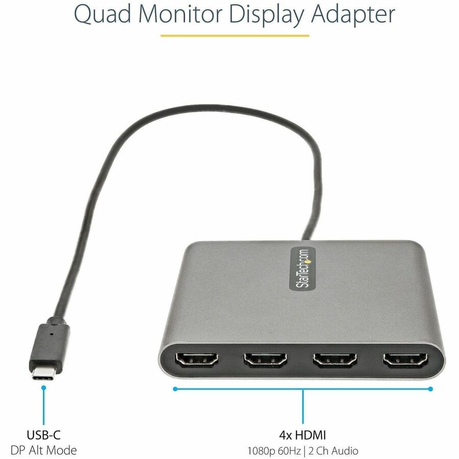 Alternate-Image1 Image for StarTech.com USB C to Quad HDMI Adapter, USB-C to 4x HDMI Monitor Converter for Windows (no support for macOS/ChromeOS/Linux) - TAA