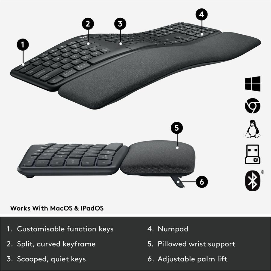 Alternate-Image5 Image for Logitech Ergo K860 Split Wireless Keyboard for Business - Ergonomic Design, Secured Logi Bolt Technology, Graphite