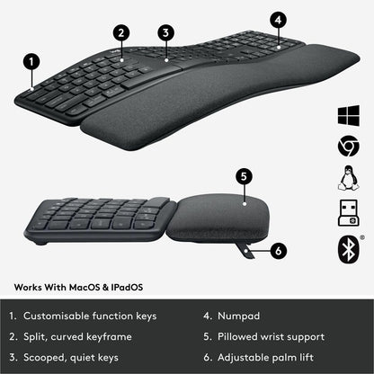 Alternate-Image5 Image for Logitech Ergo K860 Split Wireless Keyboard for Business - Ergonomic Design, Secured Logi Bolt Technology, Graphite
