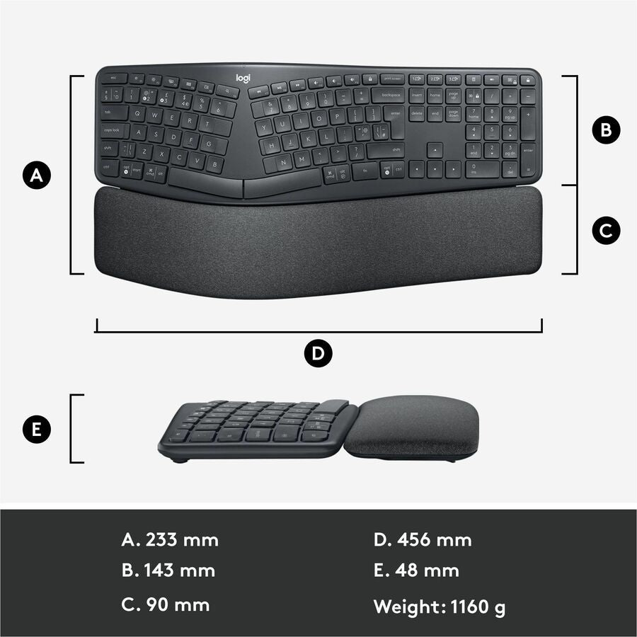 Alternate-Image8 Image for Logitech Ergo K860 Split Wireless Keyboard for Business - Ergonomic Design, Secured Logi Bolt Technology, Graphite